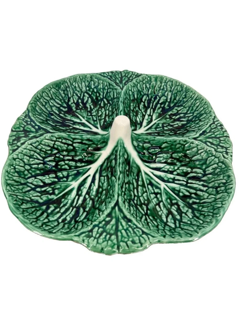 Vintage SECLA Portugal Majolica Green Cabbage Leaf 4-Part Divided Serving Dish